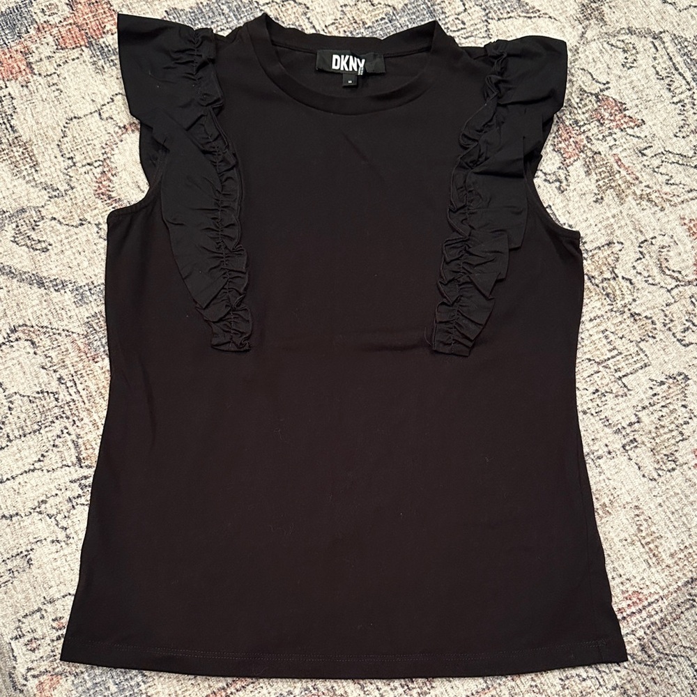 🔔DKNY Black Ruffle Accent Short Sleeve Top